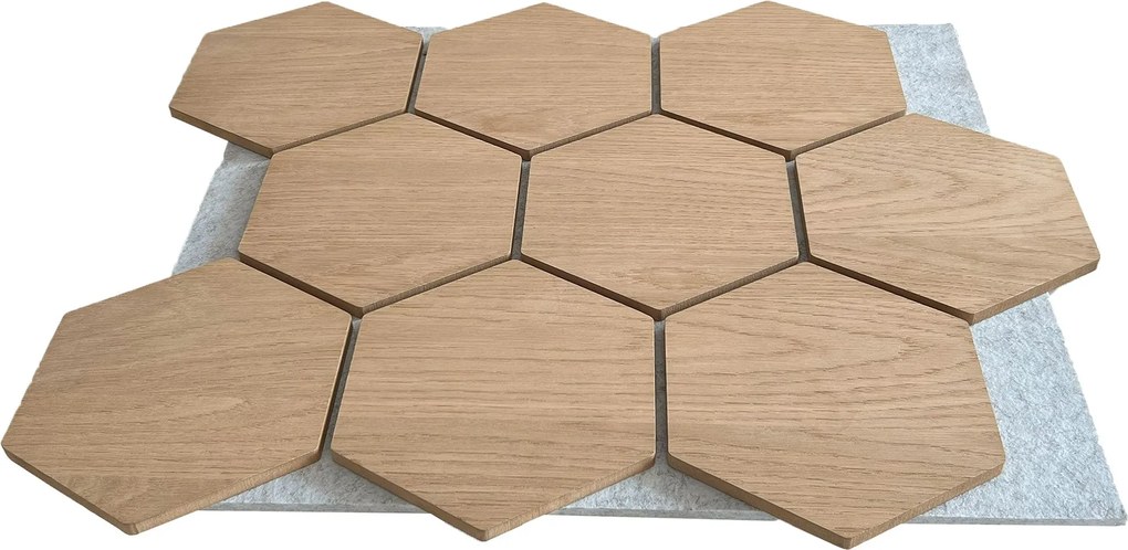 Hexagon Panel Naturel Eiken met Grijs Vilt 81CM | Akoestisch | Wanddecor | Zeshoekig- Grijs vilt