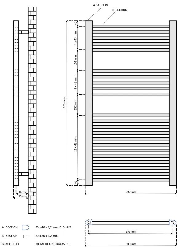 Eastbrook Rion handdoekradiator 60x120cm 740W antraciet