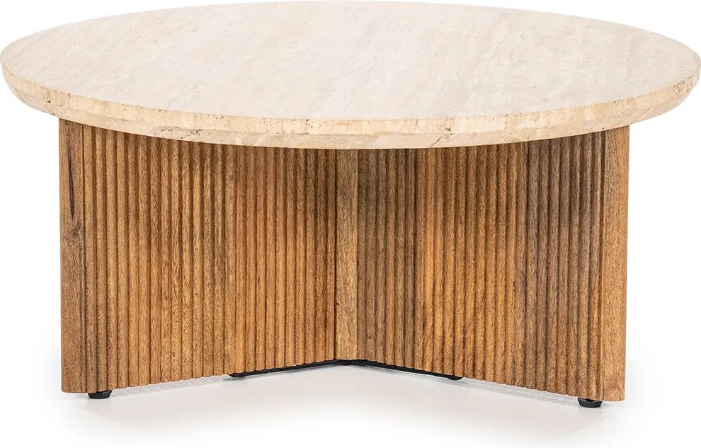 Ronde Salontafel Met Travertin Blad - 78 X 78cm.