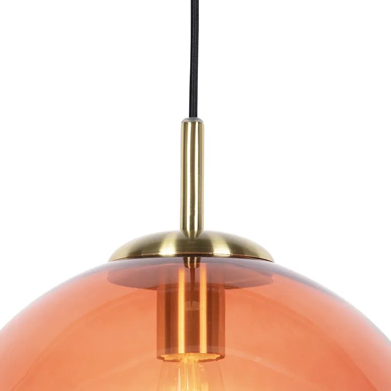 Art deco hanglamp messing met roze glas 33 cm - Pallon