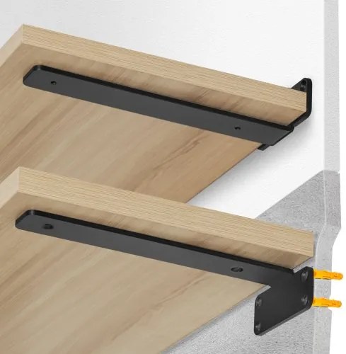 VEVOR Plankdragers, 310 x 100 x 45 mm, 6 stuks, robuuste zwevende plankdragers, plankdragers, 5 mm dikke matzwarte L-vormige plankdrager, stalen plankdragers met een draagvermogen van 72,6 kg