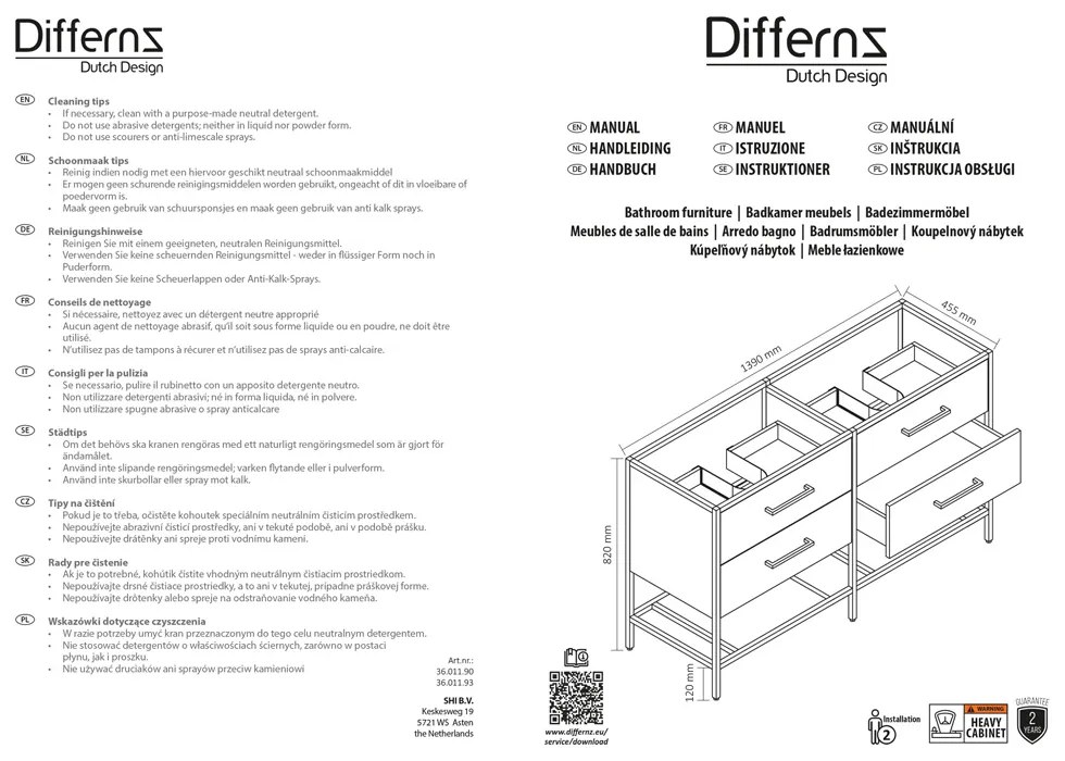 Differnz Industrial onderkast 140cm bruin licht