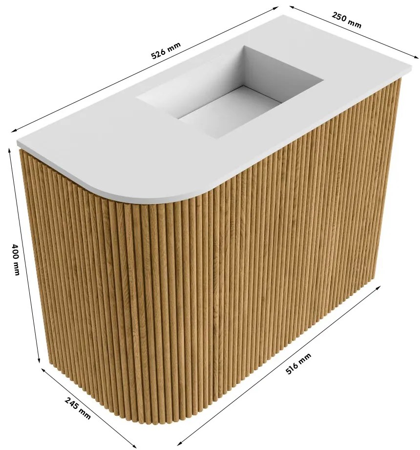 Mondiaz Joya DLux 50cm toiletmeubel ronding links oak met wastafel faye rechts 1 kraangat lava
