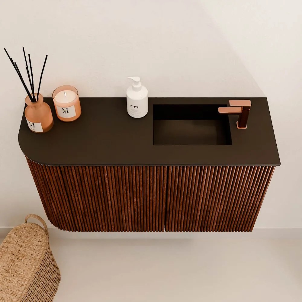 Mondiaz Joya 70cm toiletmeubel ronding links ruby met wastafel faye rechts 1 kraangat urban