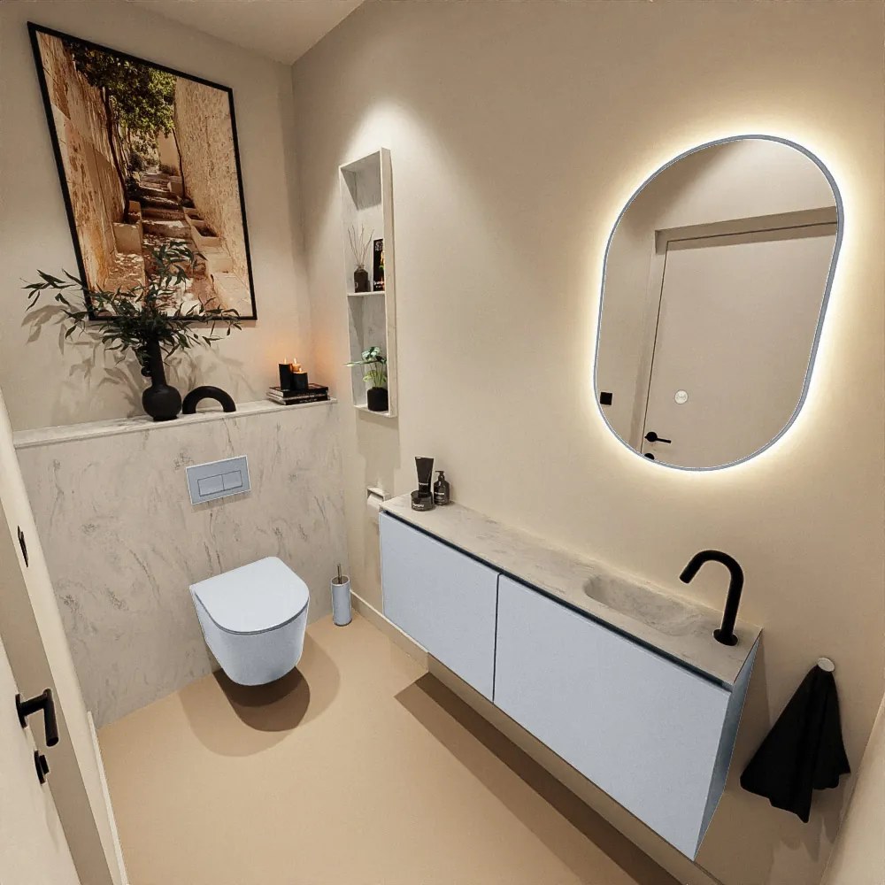 Mondiaz Ture DLux toiletmeubel 120cm clay met wastafel opalo rechts met kraangat