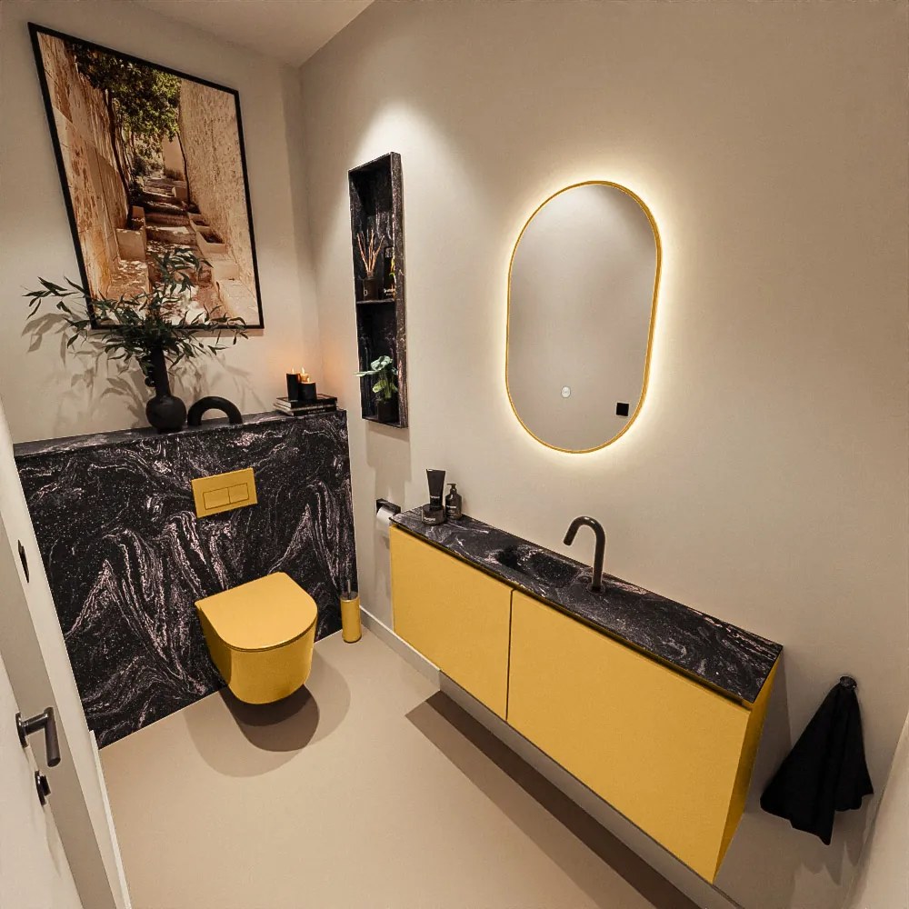 Mondiaz Ture DLux toiletmeubel 120cm ocher met wastafel lava midden met kraangat