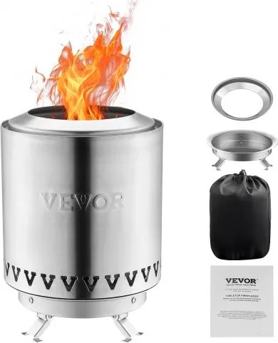 VEVOR vuurkorf, Φ150x205mm tafelhaard voor binnen en buiten, vuurschaal voor ontsmettingsalcohol, smoresmaker, vuurkorf, gestookt met hout of pellets, voor kamperen, terras, cilinder, zilver