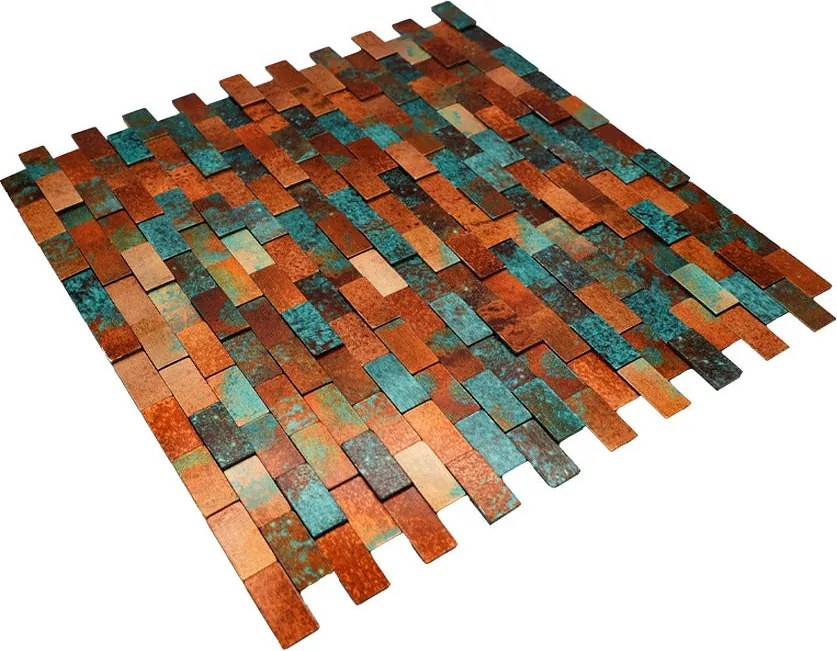 Zelfklevende Mozaïektegels Metaal | Steenstrip 3D Patina Koper | 30×29,8 cm | Keuken, Bad & WC