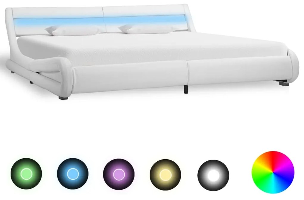 vidaXL Bedframe met LED kunstleer wit 180x200 cm