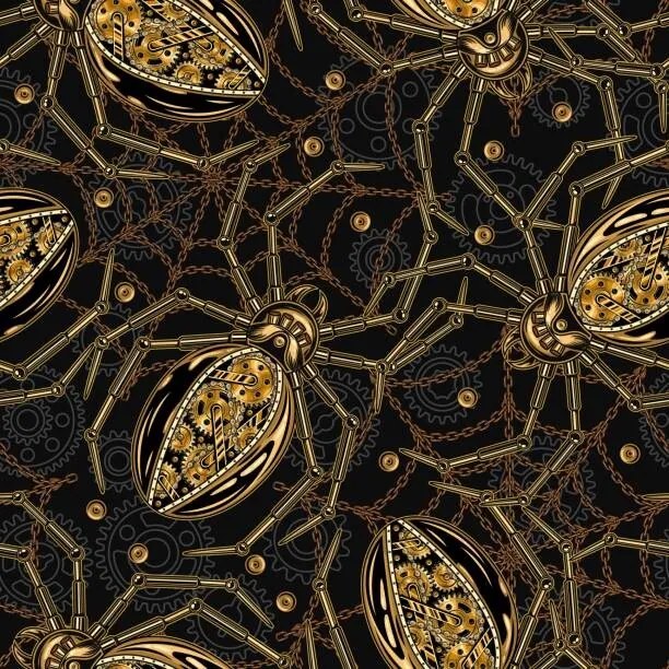 Ilustratie Pattern with robotic spider, spider web of chains, Olga Arsentyeva