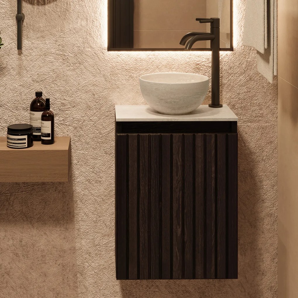 Fontana White Travertin Micro Marble toiletmeubel met ribbelfront 40cm kasteel bruin