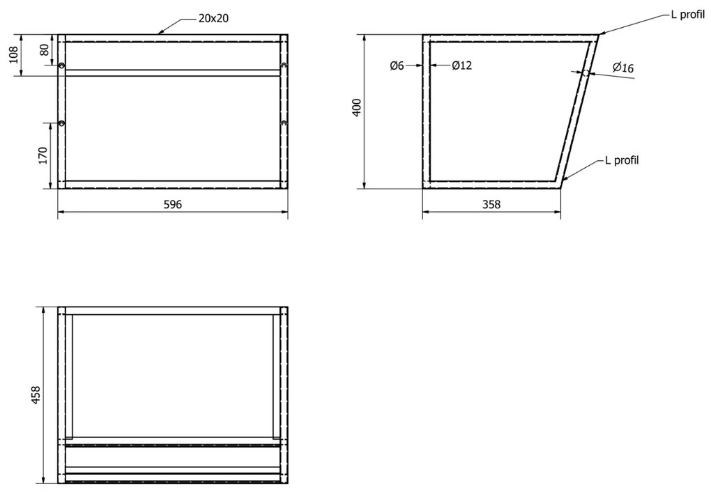 Sapho Industrial badmeubel met zwart frame 60cm 1 kraangat