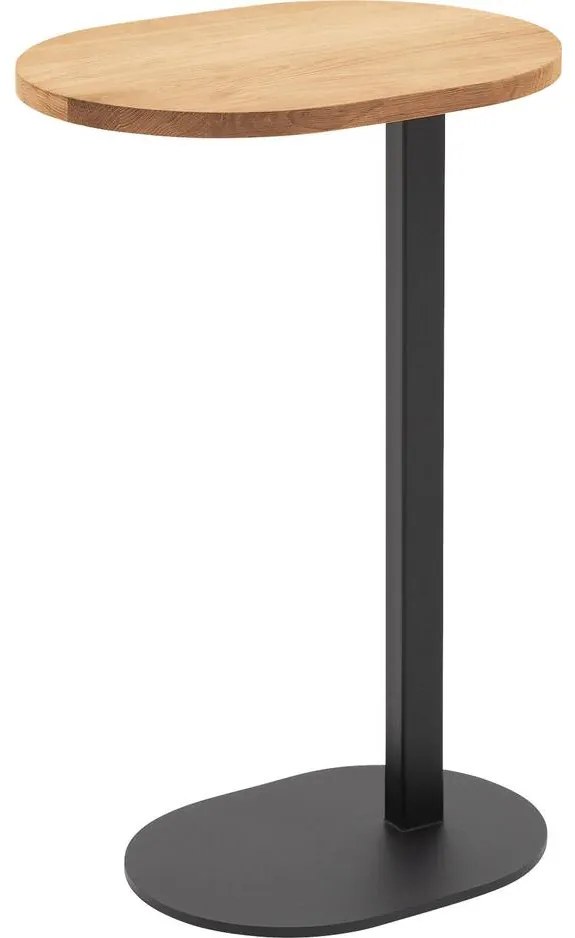 Goossens Nachtkastje Oval, Voet ovaal metaal ral 9005 zwart, blad massief eik