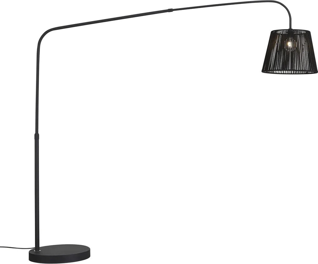Japandi buiten vloerlamp zwart met kap van touw  IP44 - Arc Jayla