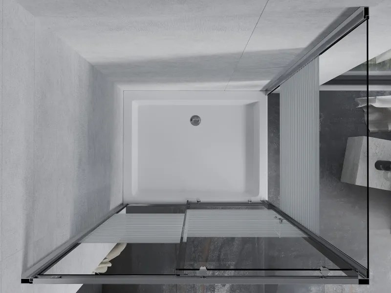 Mexen Apia schuifdouchecabine 100 x 80 cm, witte strepen, chroom + Rio douchebak - 840-100-080-01-20-4510