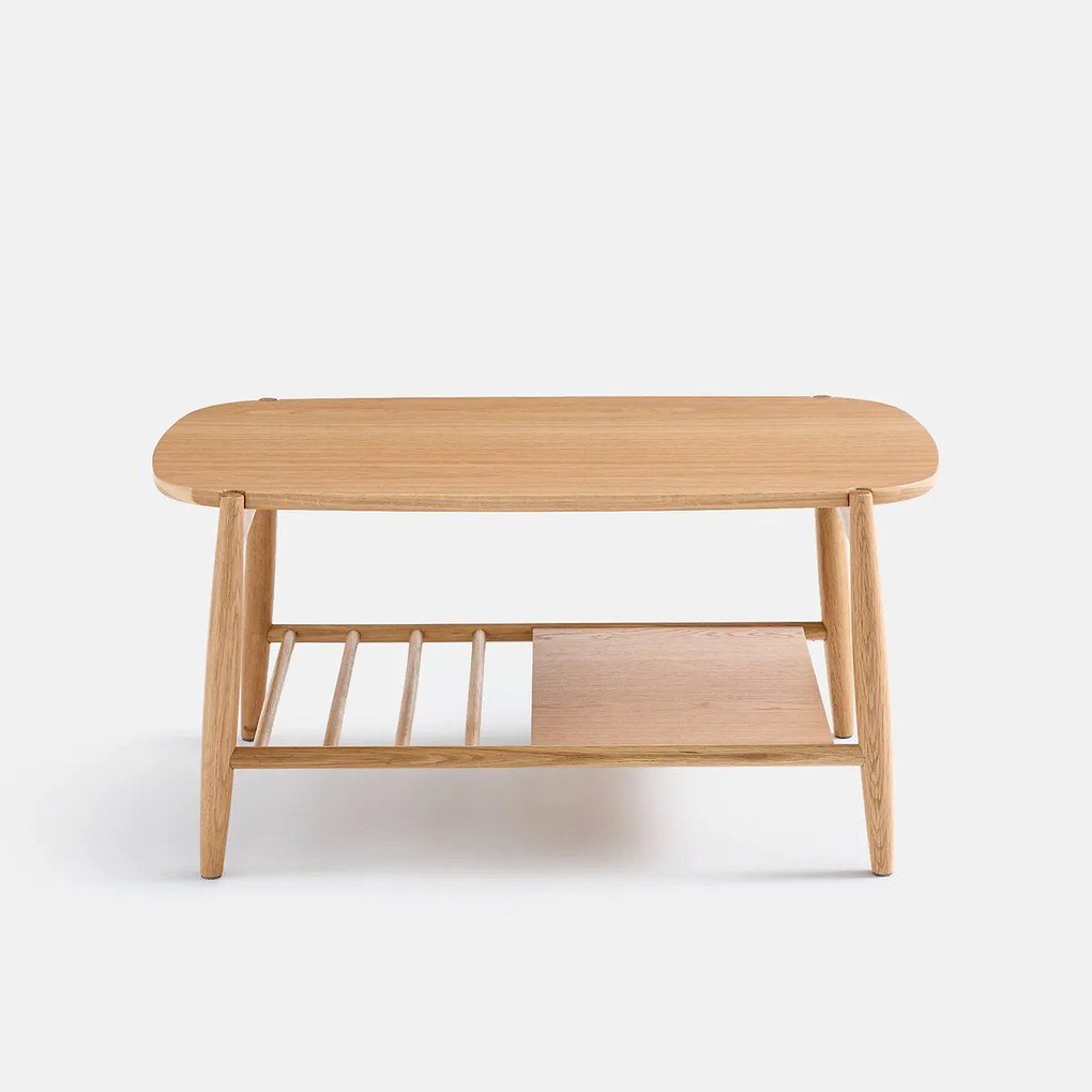 Salontafel met dubbel blad van massief eikenhout, breedte 80 cm, JUCCA
