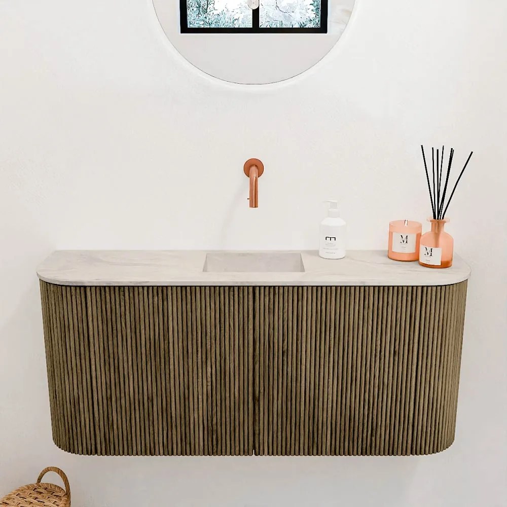Mondiaz Joya DLux 95cm toiletmeubel ronding links/rechts dusk met wastafel faye midden zonder kraangat ostra