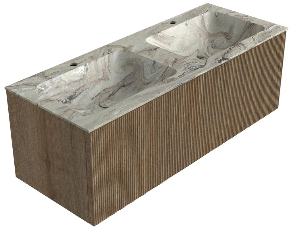 Mondiaz Kurve-dlux 120cm badmeubel dusk met 1 lade en wastafel leaf dubbel 2 kraangaten glace
