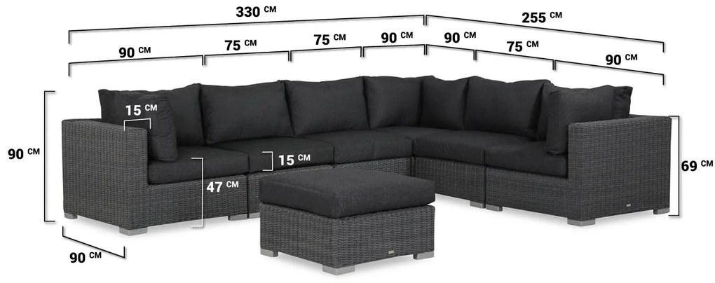 Hoek loungeset Wicker Zwart 6 personen Garden Collections Toronto