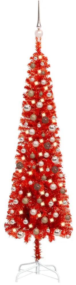 vidaXL Kerstboom met LED's en kerstballen smal 180 cm rood