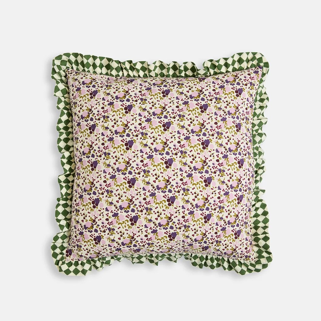 Kussenhoes 45 x 45 cm, van katoen, met bloemen- en ruitmotief, LEIHO
