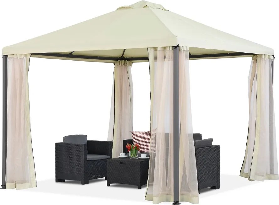 Beige tuinpaviljoen met muskietennet Madrid 3 x 3m Garden Point