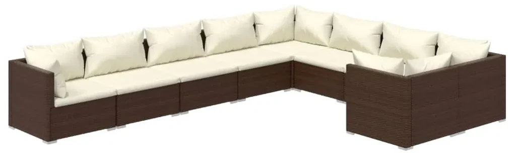 vidaXL 9-delige Loungeset met kussens poly rattan bruin