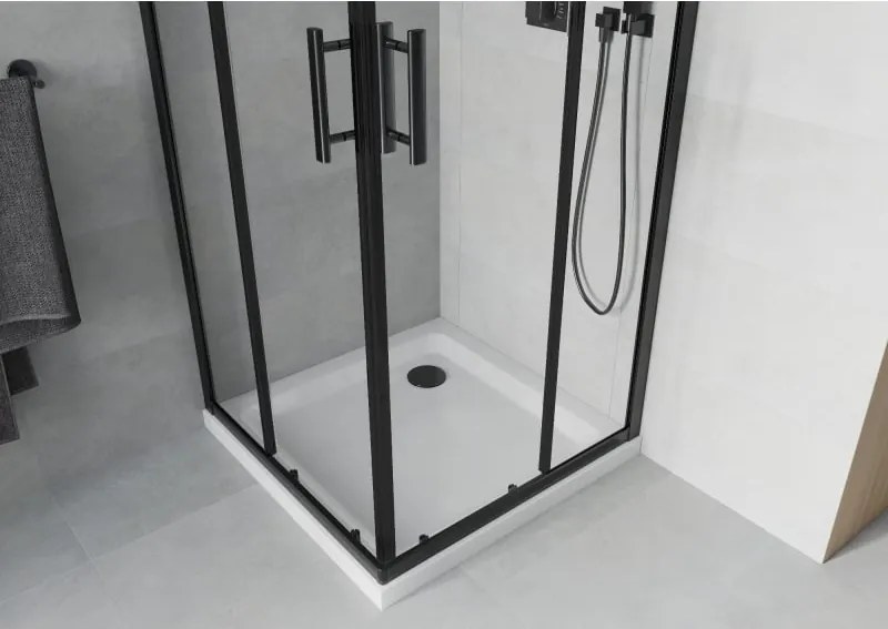 Mexen Rio kwadrante douchecabine 80 x 80 cm, transparant, zwart + Flat douchebak, wit - 860-080-080-70-00-4010B