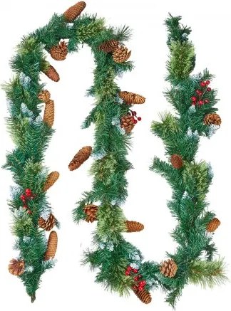 VEVOR Kerstkrans, 2750 mm Kunstmatige Dennenkrans met Lichtsnoer, Kerstdecoratie met Bessentrossen, Dennennaalden, Dennenappels, Realistische Kerstcollectie voor Schoorsteenmantel &amp; Open Haard