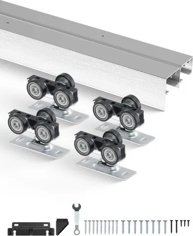 VEVOR Schuifdeurbeslag Railset Schuifdeursysteem 1524 mm, Dubbele rails Schuifdeursysteem Gemaakt van aluminiumlegering, Geschikte deurbreedte 775 mm x 2, Schuifdeurbeslag Draagvermogen 68 kg
