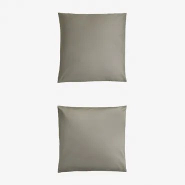Pack Van 2 Kussenslopen Van 300-draads Satijn Sampras Groen – Khaki & 60 X 60 Cm - Sklum
