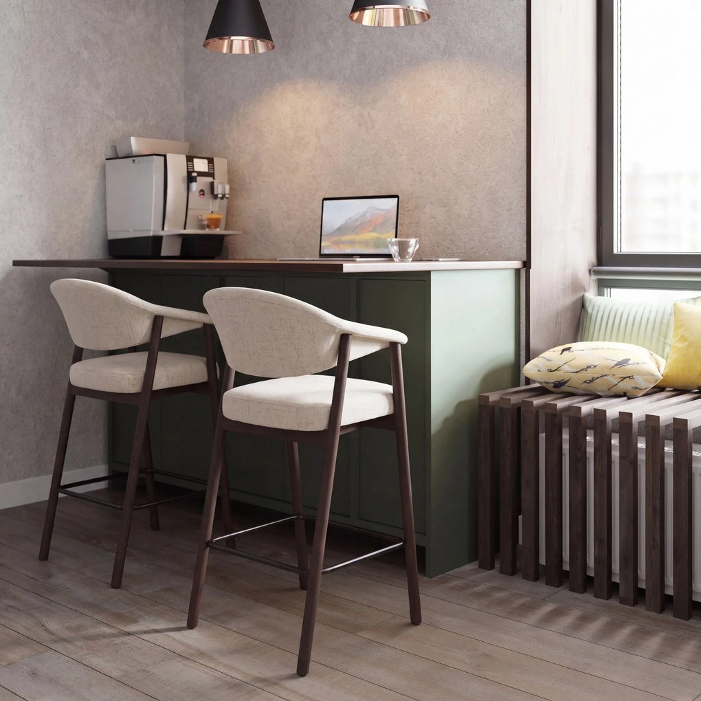 GARDA crème beige (stof Harmony 110) / eiken dark espresso - GESTOFFEERDE BARKRUK VOOR KEUKEN/BAR