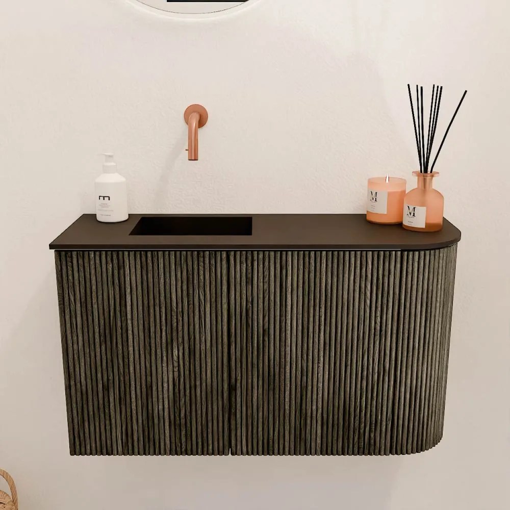 Mondiaz Joya 70cm toiletmeubel ronding rechts shadow met wastafel faye links zonder kraangat urban