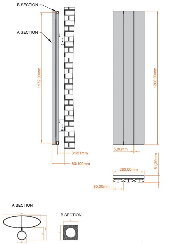 Eastbrook Malmesbury radiator 30x120cm aluminium 554W grijs mat