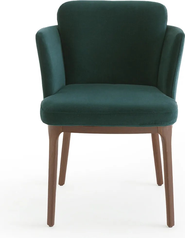 Tafelfauteuil met notenhouten poten en fluweel Jabote