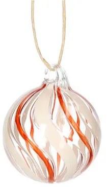 Kerstbal gedraaide streep, glas, rood/wit, 5 cm