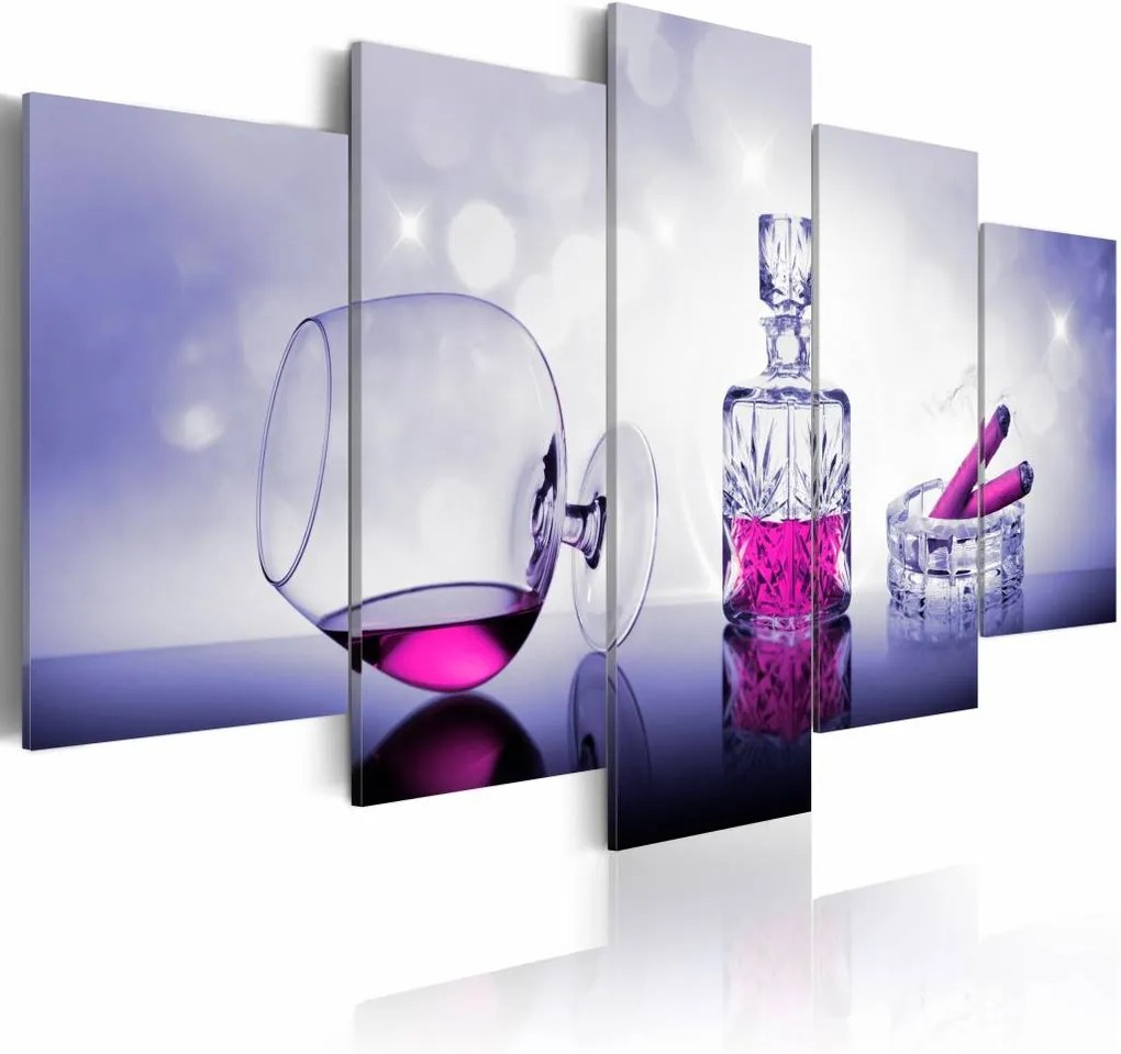 Schilderij - Verleidelijke Avond: Whiskey en Sigaar  , roze , 5 luik