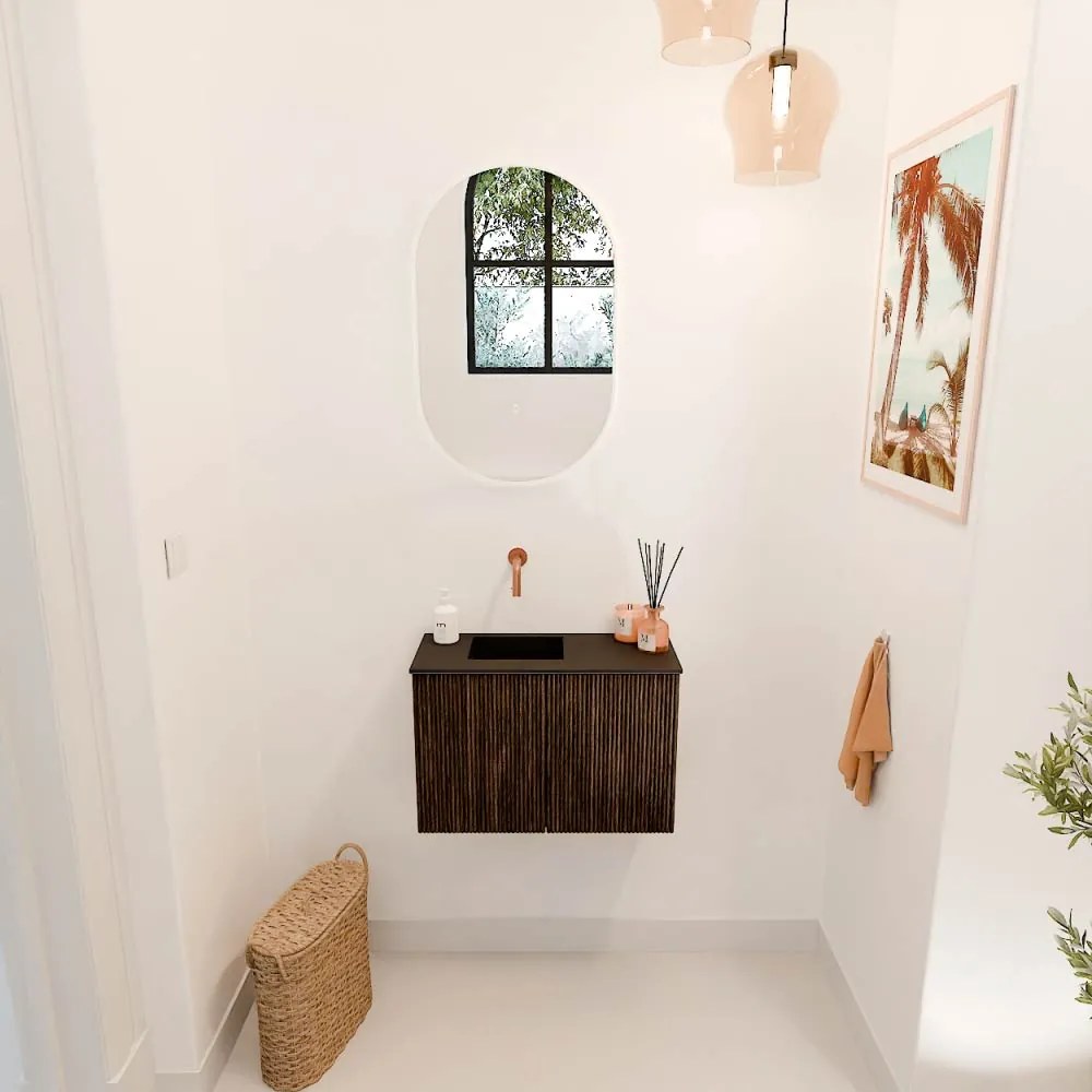 Mondiaz Joya 60cm toiletmeubel walnut met wastafel faye links zonder kraangat urban
