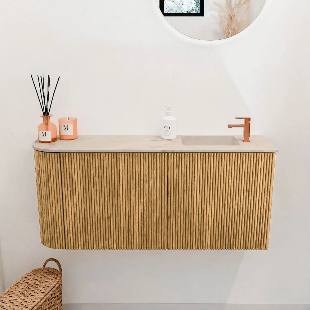 Mondiaz Joya DLux 90cm toiletmeubel ronding links oak met wastafel faye rechts 1 kraangat frappe