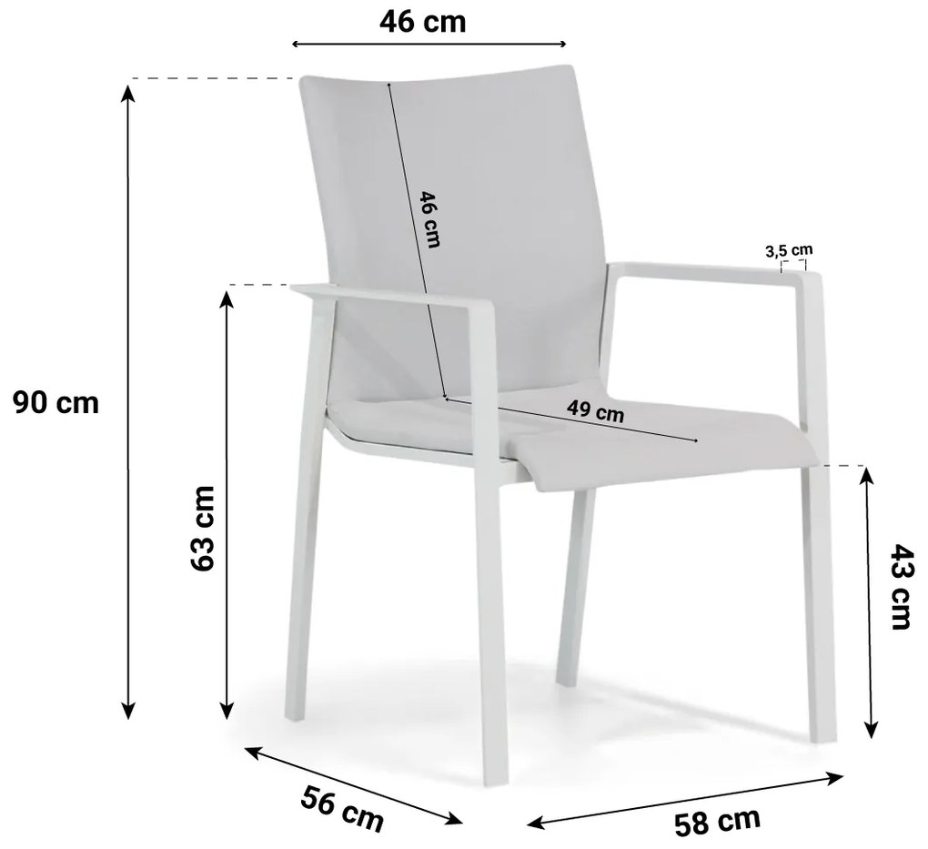 Tuinset Ronde Tuintafel 4 personen 120 cm Aluminium/textileen Wit  Lifestyle Garden Furniture Rome/Wellington