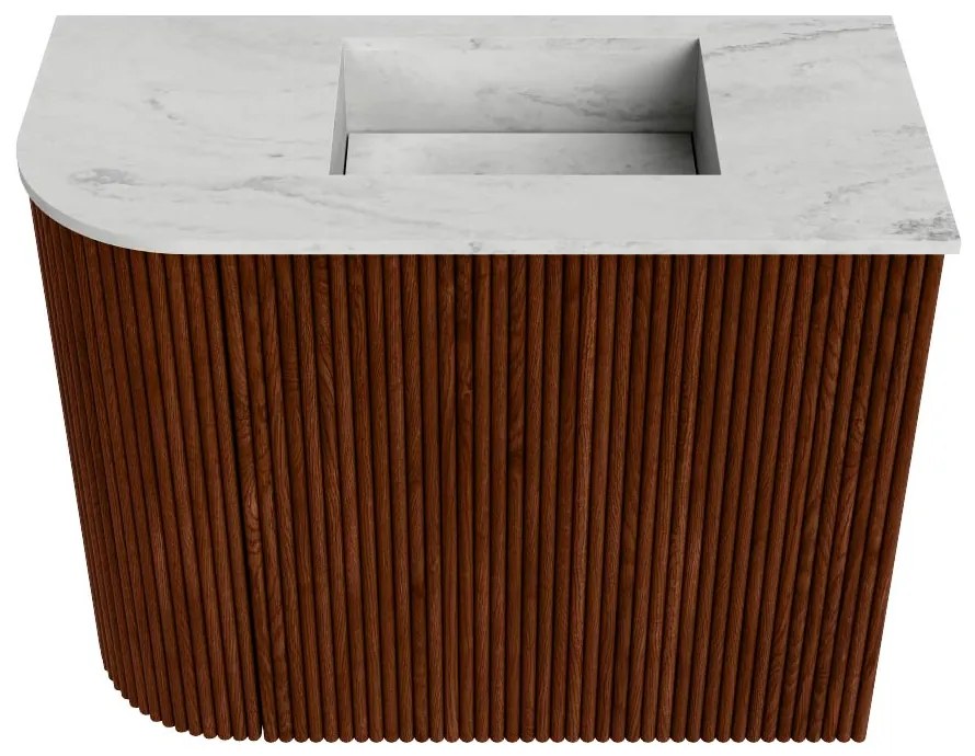 Mondiaz Joya DLux 50cm toiletmeubel ronding links ruby met wastafel faye rechts zonder kraangat opalo