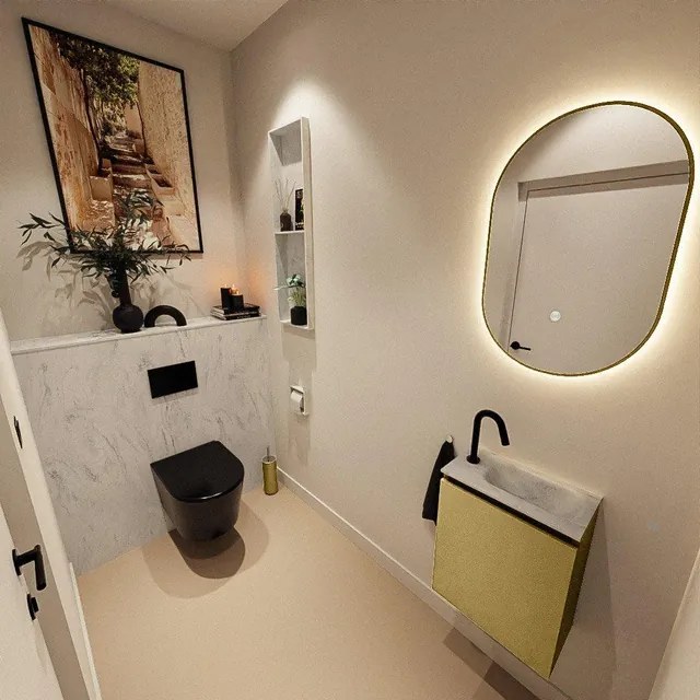 MONDIAZ TURE-DLUX 40cm toiletmeubel Oro. EDEN wastafel Opalo positie rechts. Met 1 kraangat. TUREDX40OROR1OPA