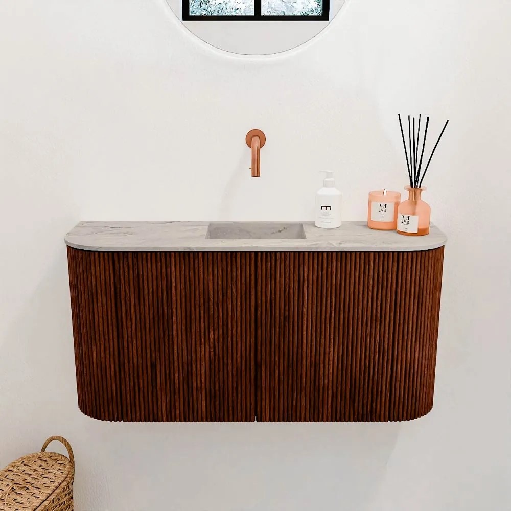 Mondiaz Joya DLux 85cm toiletmeubel ronding links/rechts ruby met wastafel faye midden zonder kraangat glace