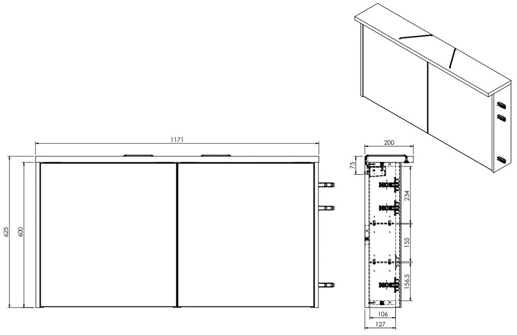 Fontana Grado spiegelkast met verlichting 117cm 2 deuren warm eiken