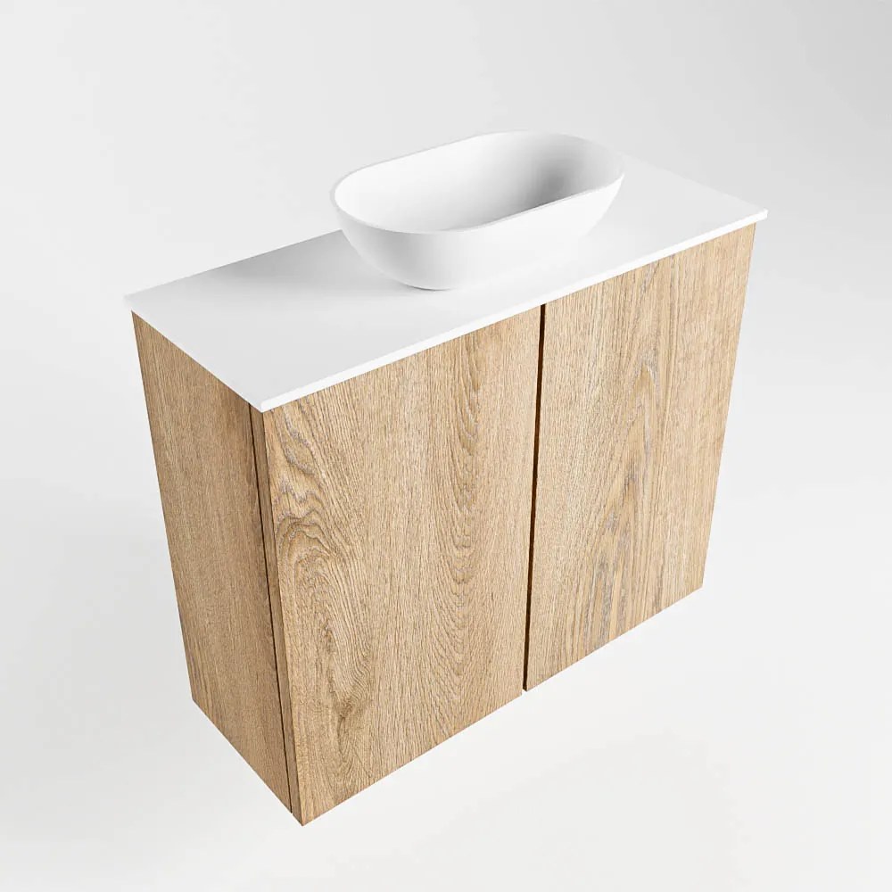 Mondiaz Fowy toiletmeubel 60cm washed oak met witte waskom midden en kraangat