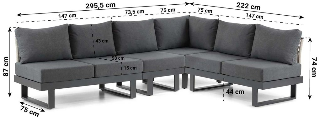 Hoek loungeset 6 personen Aluminium Grijs  Lifestyle Garden Furniture Lorenzo