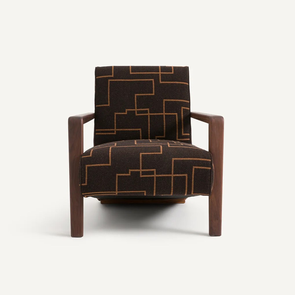 Fauteuil van massief notenhout, wol en polyester, Sanami