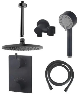 Mueller Black inbouw doucheset rond met 20cm hoofddouche plafondarm 3 standen handdouche mat zwart