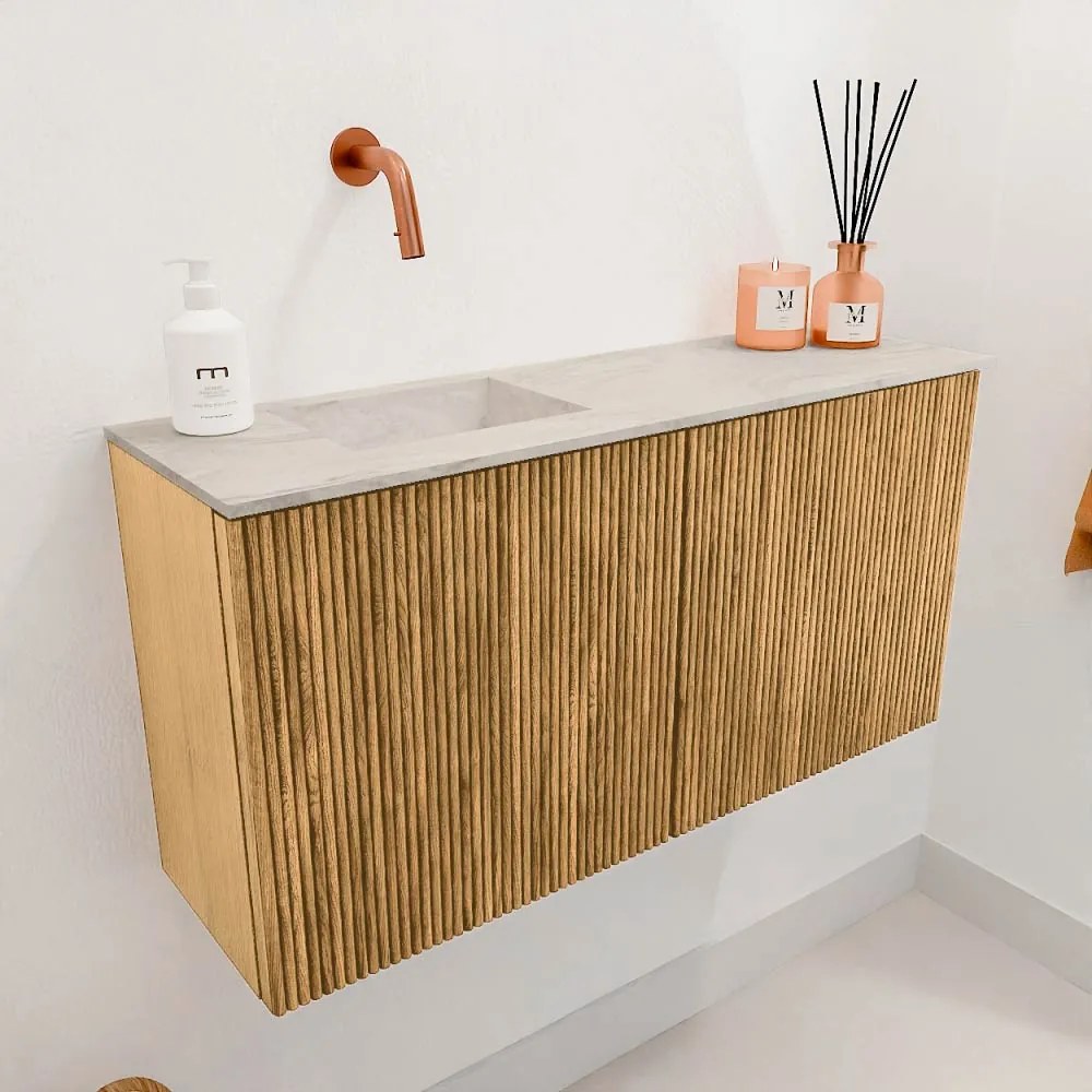 Mondiaz Joya DLux 80cm toiletmeubel oak met wastafel faye links zonder kraangat ostra