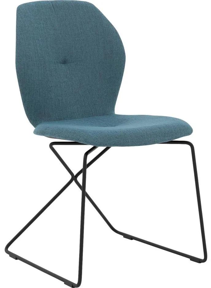 Goossens Eetkamerstoel Manzini blauw stof modern design